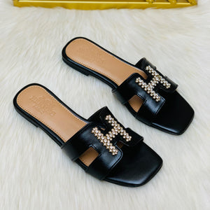 Fioure H Luxe Flat Slipper () — Crystal Embellished in Crystal