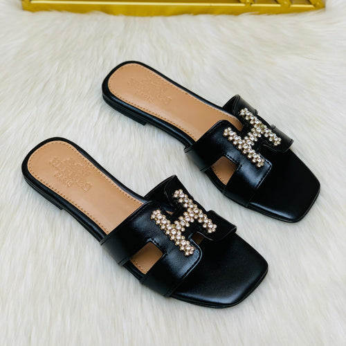Fioure H Luxe Flat Slipper () — Crystal Embellished in Crystal
