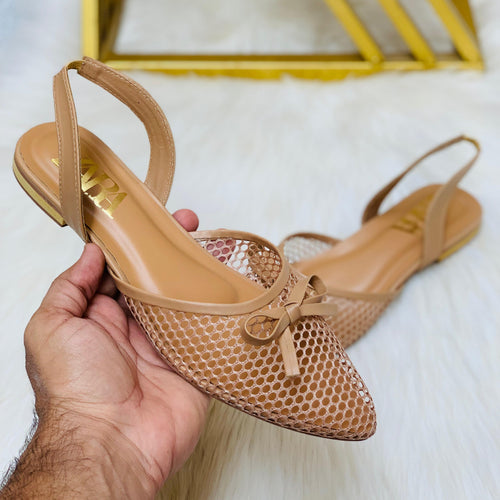 Fioure Net Flat Pumps () — Net Overlay in Beige