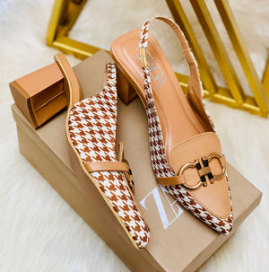 Fioure Check Block Heels — Block Heel in Beige