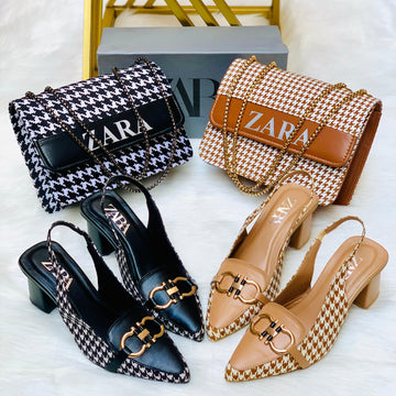 Fioure Check Block Heel + Crossbody Bag – Combo Set (2 Colors) — Block Heel & Chain Strap in Combo