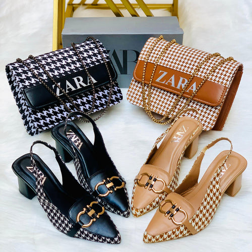 Fioure Check Block Heel + Crossbody Bag – Combo Set (2 Colors) — Block Heel & Chain Strap in Combo