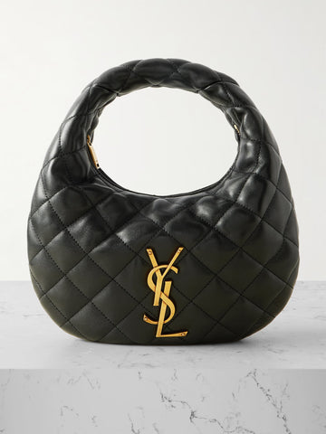 Fioure Diamond Quilted Nappa Hobo Bag — Padded Handle & Bronze Logo Clasp