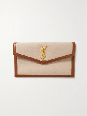 Fioure Uptown Canvas & Leather Crossbody Pouch — Long Chain Strap