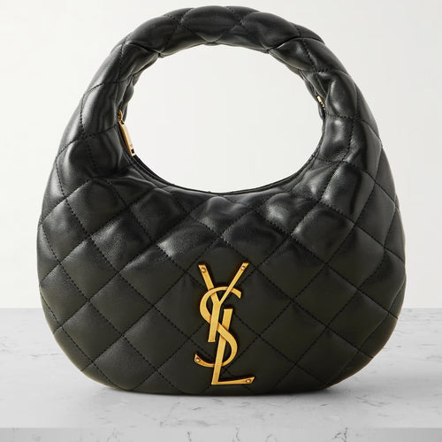 Fioure Diamond Quilted Nappa Hobo Bag — Padded Handle & Bronze Logo Clasp